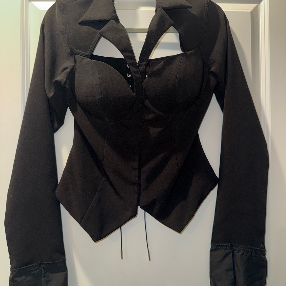 AKIRA Black Cutout Corset Blazer